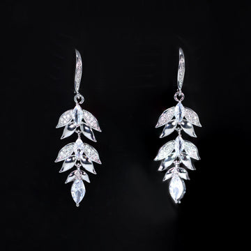 Cz Bunch Of Leaf Drop Earrings , Diamond Earrings, Long Bridal Jewelry, Bridal Earrings, Crystal Bridal Earrings, Statement Earrings